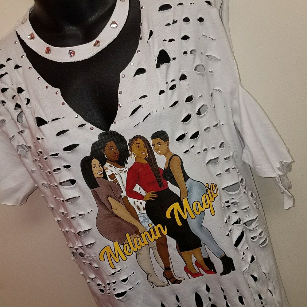 Melanin Magic distressed and studded tee